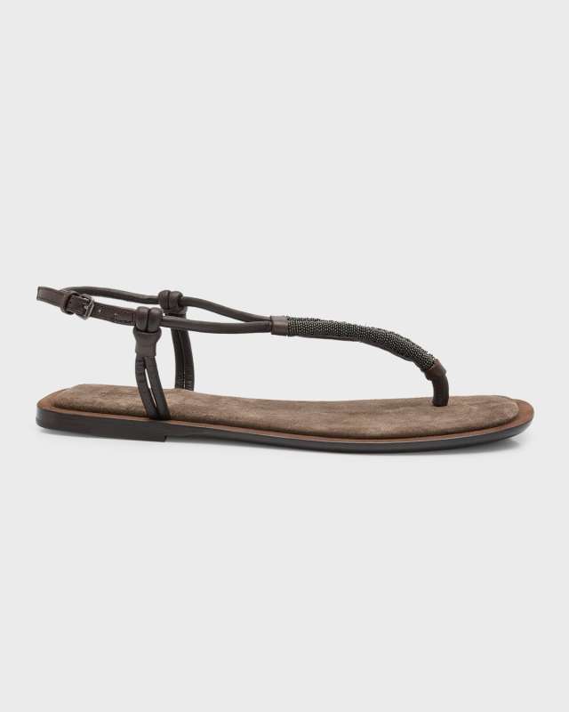 Monili Leather Thong Slingback Sandals